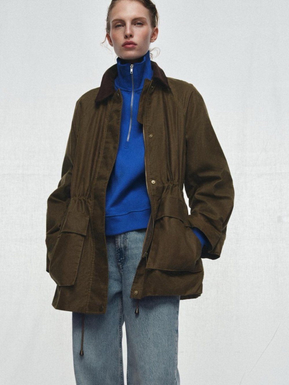 BNWT Zara Waxed Jacket with Curduroy Collar